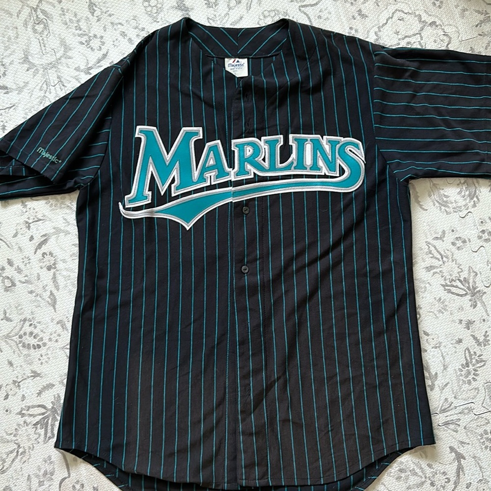 VINTAGE! Miami Marlins Majestic MLB Pinstripe Baseball Jersey